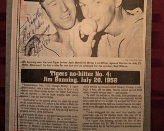 Detroit Tiger Jim Bunning signed paper