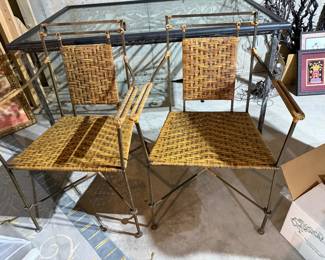 Vintage wrought iron & wicker chairs, 2
