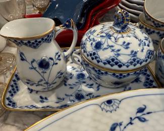 Bing & Grondahl Butterfly Dickens cups, saucers, teapot; creamer/sugar