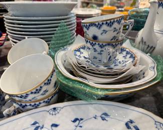 Bing & Grondahl Butterfly Dickens cups, saucers, teapot; creamer/sugar