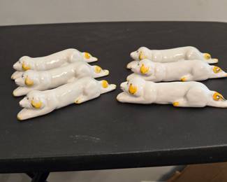 Vintage French Ceramic Majolica knife rests, Dogs Vallauris