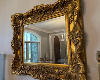 Beveled Rococo-Style Giltwood Mirror