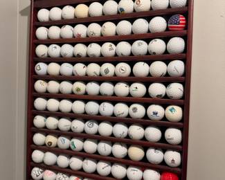 Golf balls & holder; some signed