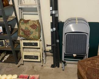 Ladder, stool, and card table.