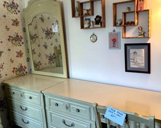 matching small dresser with mirror and desk with chair.