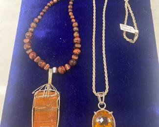 Agate Necklace; Yellow Topaz/Quartz Necklace set in sterling