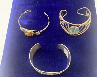 Sterling Cuffs; Mexican; Amber; Turquoise; Roman Glass