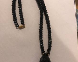 VIntage Jet Faceted Glass Necklace with 14k clasp