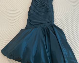 Elegant Taffeta Silk Gala Evening Gown; Single Shoulder; Prong Set Rhinestone Straps