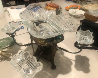 19th Century Silver-plate and American Brilliant Cut Glass Epergne