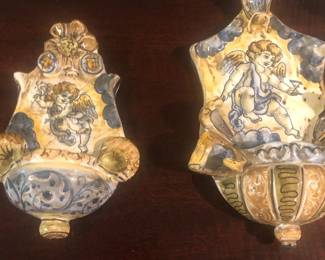 Italian Majolica Holy Water Font