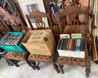 Set of Six Old Dining Room Table Chairs/Books