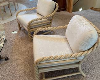pair of twisted rattan armchairs
