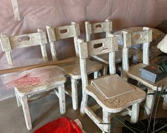 6 white wooden rustic chairs