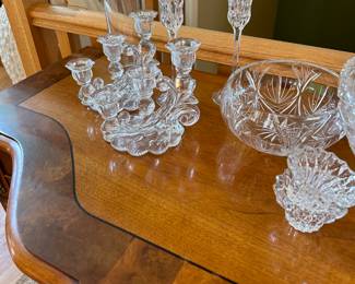 crystal, glass and silver-plate serving pieces and decor