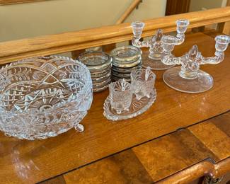 crystal, glass and silver-plate serving pieces and decor