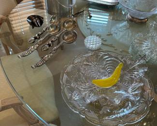 crystal, glass and silver-plate serving pieces and decor