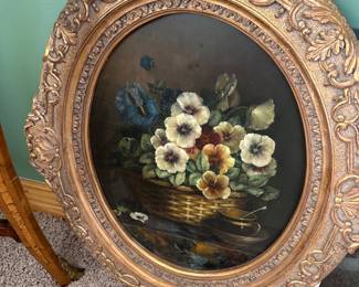 Vintage pansy oil painting