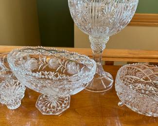crystal, glass and silver-plate serving pieces and decor