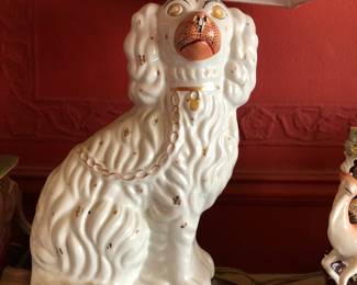 Pair of Staffordshire spaniel dog lamps