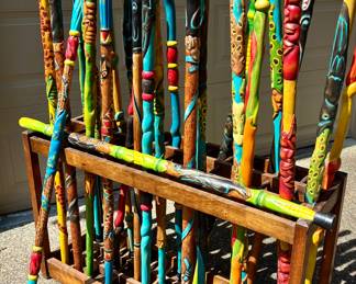 Handcarved Sticks. Crows, Frogs and Mad Dogs. Oh my