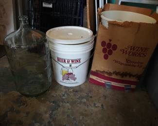large bottle, buckets