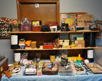games, toys, cameras, thread,