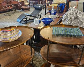 2 tea tables, Georgian era, with brass. Home bar? Or great side tables. Very rich and luxurious Mahogony
