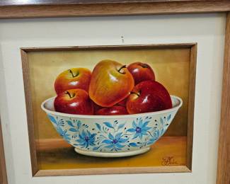 Modern fruit bowl oil, signed by artist MCM
