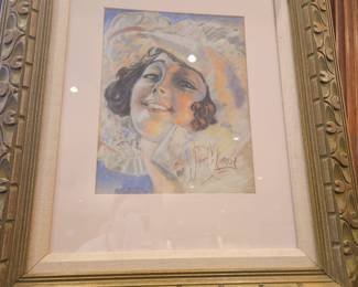 1920s original flapper pastel signed by artist