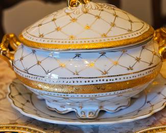 Hand painted gilt porcelain tureen. Amazing.
