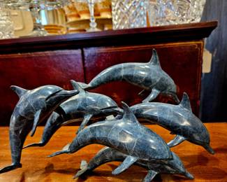 Table top bronze sculpture "Pod of Dolphins "