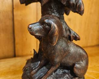 Dog and tree carving 1800s, Black forest wood