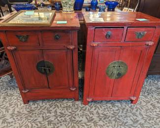 19th Century red lacquer side table/cabinets