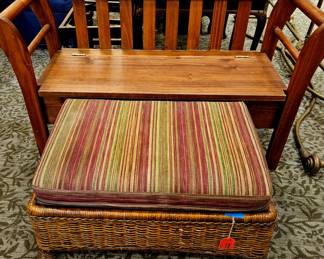 Bench w storage and Rattan ottoman
