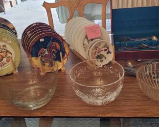 Tiffany & Co glass bowls collector plates silver plate flatware