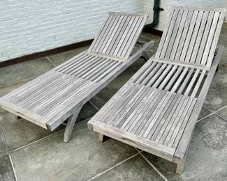 Pair, Donghia Teak Chaise Lounge Chairs with Cushions