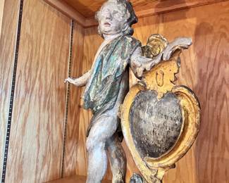 Large carved wooden painted antique statue