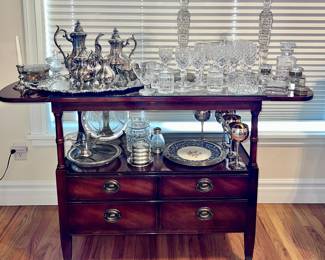 Vintage Federal Style Drop Leaf Bar Cart Tea Cart