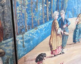 19th Century French Folding Screen with Original Hand Painting Scene Very Rare and Fragile. Can be hung as pictured here or used as a screen