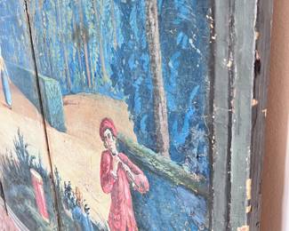 19th Century French Folding Screen with Original Hand Painting Scene Very Rare and Fragile. Can be hung as pictured here or used as a screen