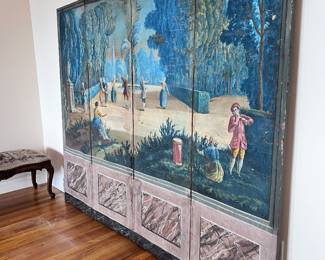 19th Century French Folding Screen with Original Hand Painting Scene Very Rare and Fragile.