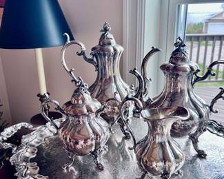 Reed & Barton Winthrop Silver Plated Coffee Tea Service Set with tray