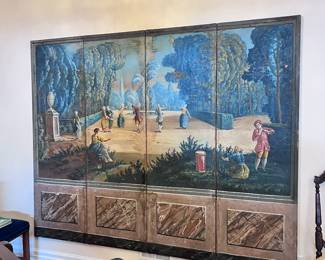19th Century French Folding Screen with Original Hand Painting Scene Very Rare and Fragile. Can be hung as pictured here or used as a screen