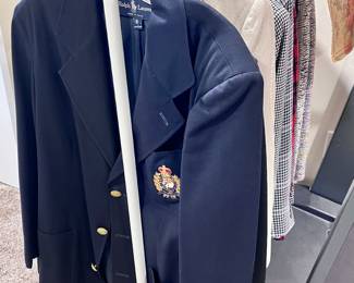 RALPH LAUREN BLAZER. CLOTHING WAS STILL HANGING WITH THE DRY CLEANER BAGS ON THEM! PRESTIGE CONDITION. MOST CLOTHING IS LARGE AND XLARGEL SOME MEDIUMS ALL IN GREAT SHAPE. BRANDS LIKE RALPH LAUREN, CHRISTIAN DIOR, ST. JOHNS, NEIMAN MARCUS, NORDSTROMS, ESKANDAR, SO MANY MORE! ... SILK, LINEN, LEATHER