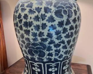 Pair of large blue and white Chinese ginger jar porcelain lamps