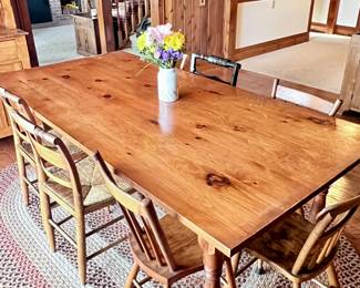 Antique Table / Desk, 7 various chairs