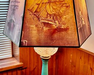 Vintage lamp with Nautical Ships shade