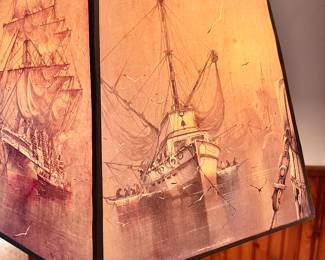 Vintage lamp with Nautical Ships shade (unclose view of shade)