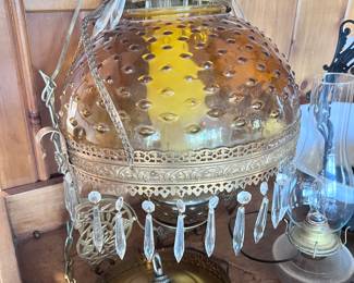 Amber glass & brass hanging lamp (see pic previous to view when installed)